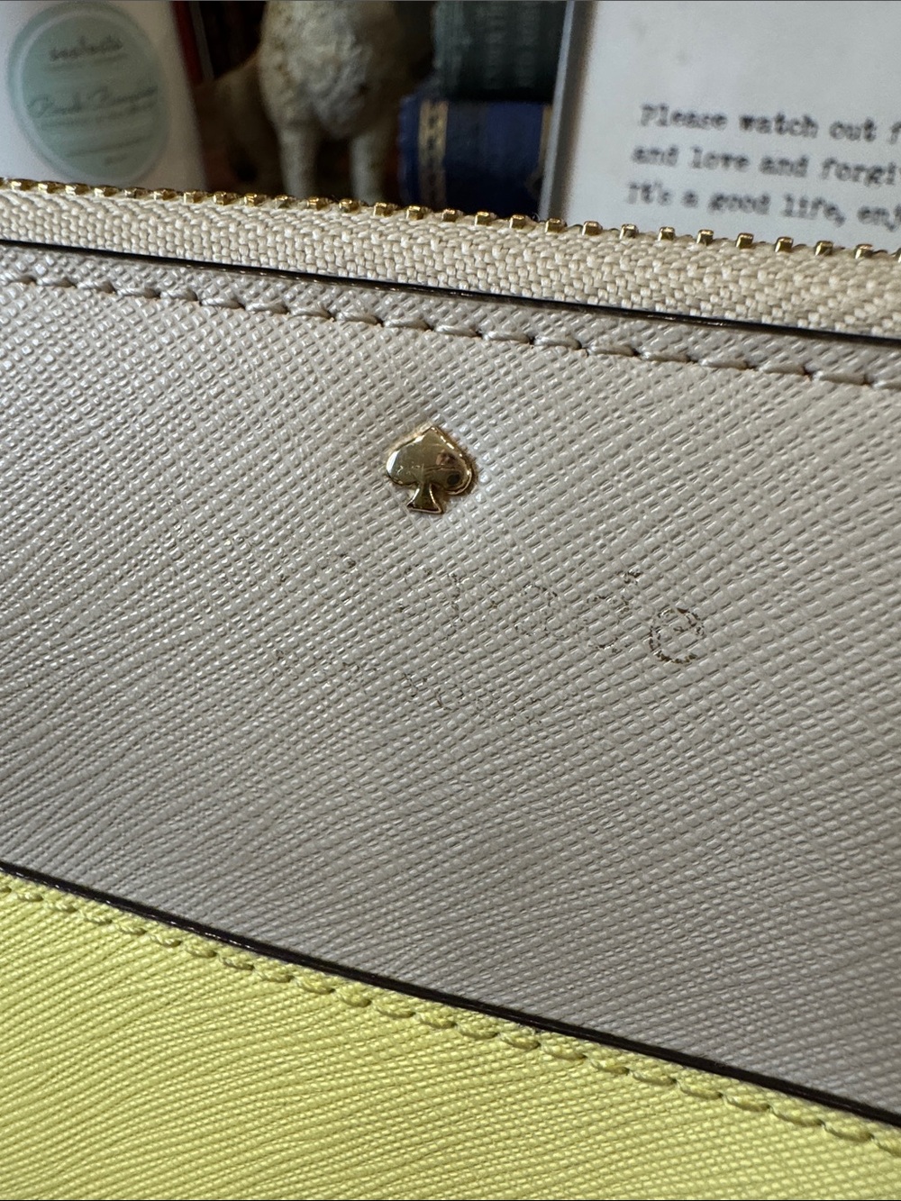 kate spade Neutral and Lemon Colorblock Zip Wallet with Gold Accent - Picture 2 of 13